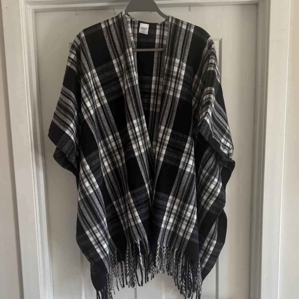 Black and Gray Plaid Poncho
